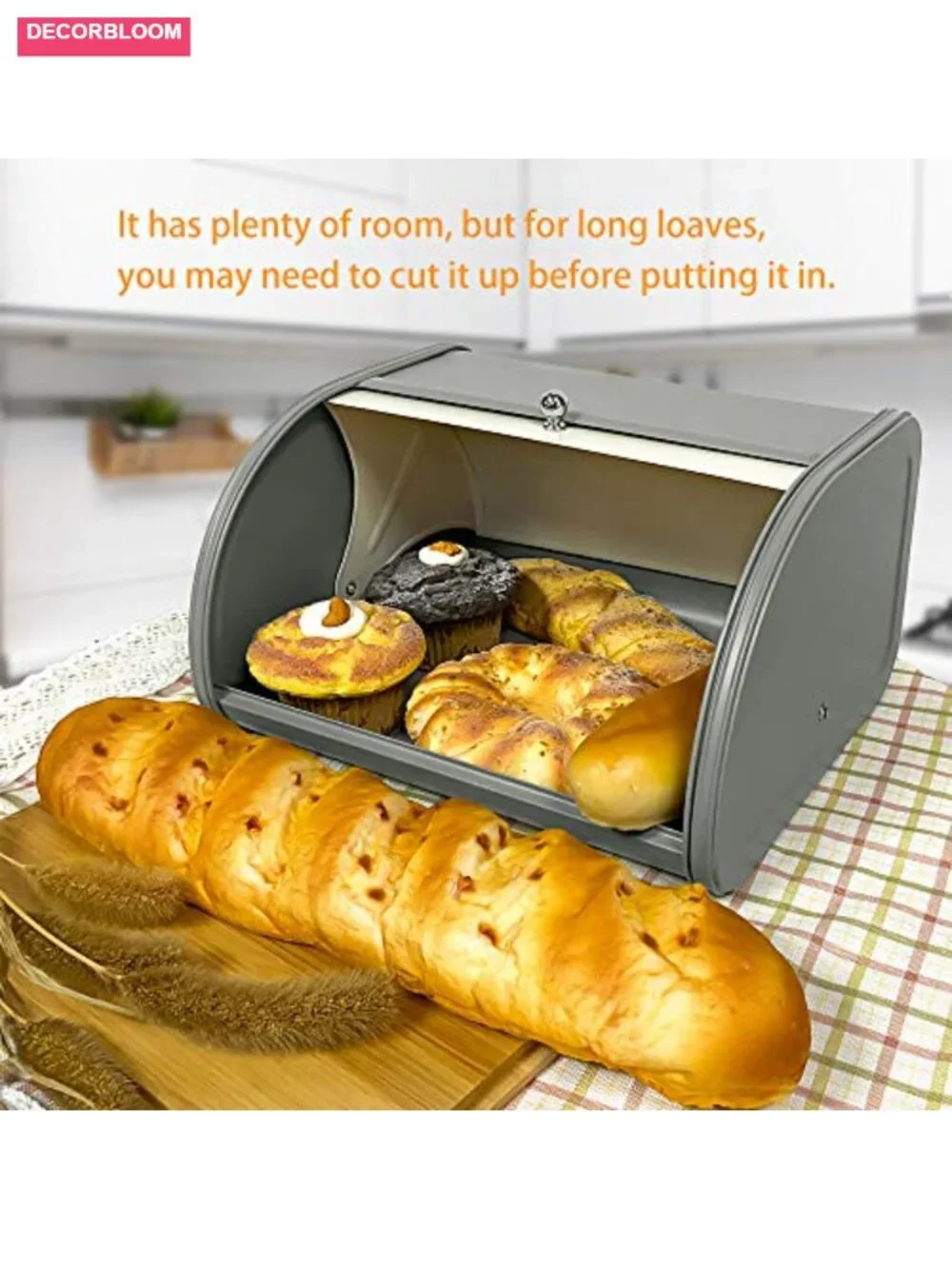 Powder Coated Steel Bread Box Roll Top Kitchen Storage